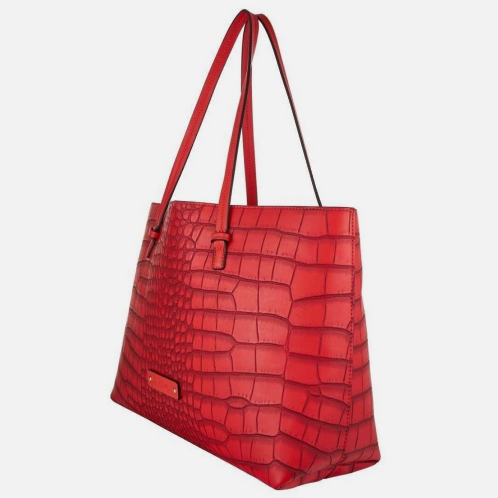 De Vesi Red Croc-Embossed Vegan Leather Large Tote Bag and wallet